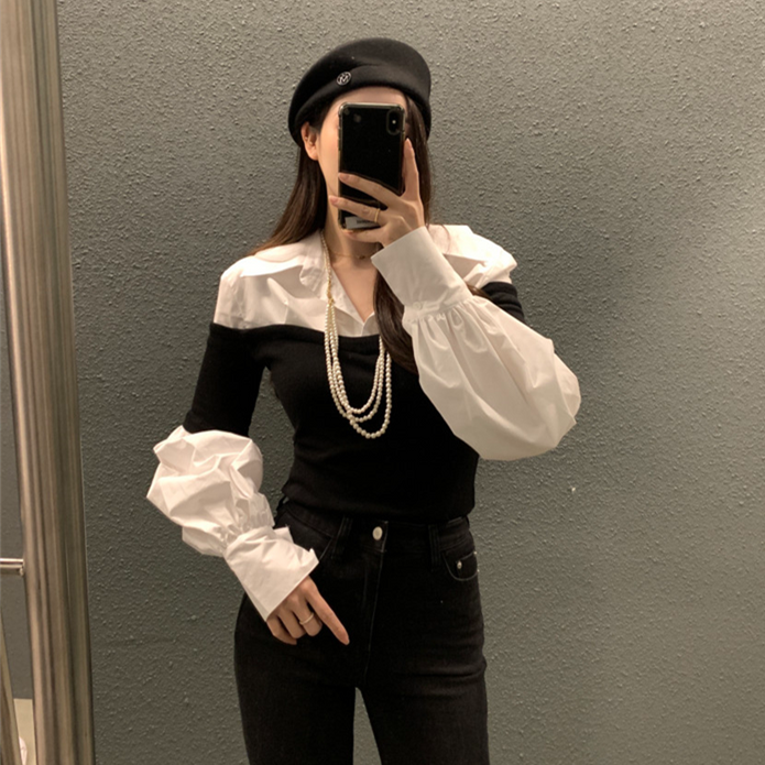 【Tops】フェイクレイヤードシャツ　 W13431