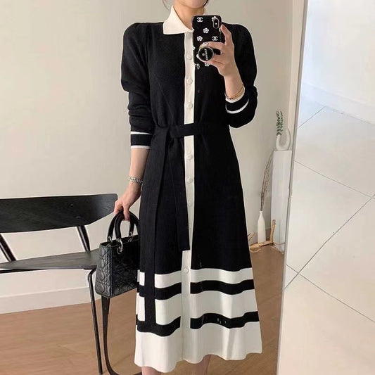 【Dress】配色ニットワンピース　W10389
