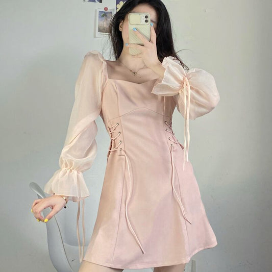 【dress】好感度UP!韓国系スウィートボートネック切り替えスカート