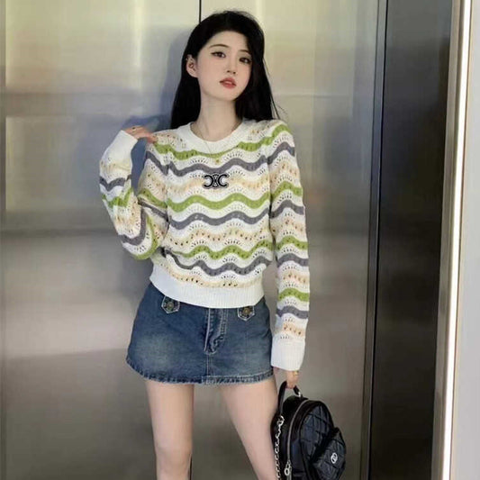 【Tops】春秋配色ニット   W13336