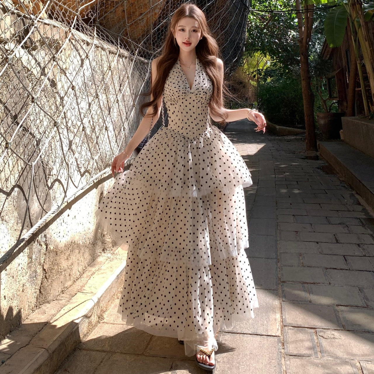 【Dress】ホルターネックドット柄ワンピース　M29722