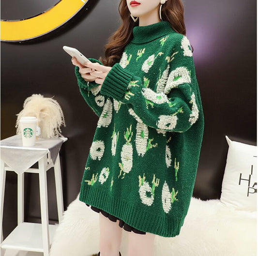 【tops】着回し力抜群ハイネックレトロニットセーターゆったり3色