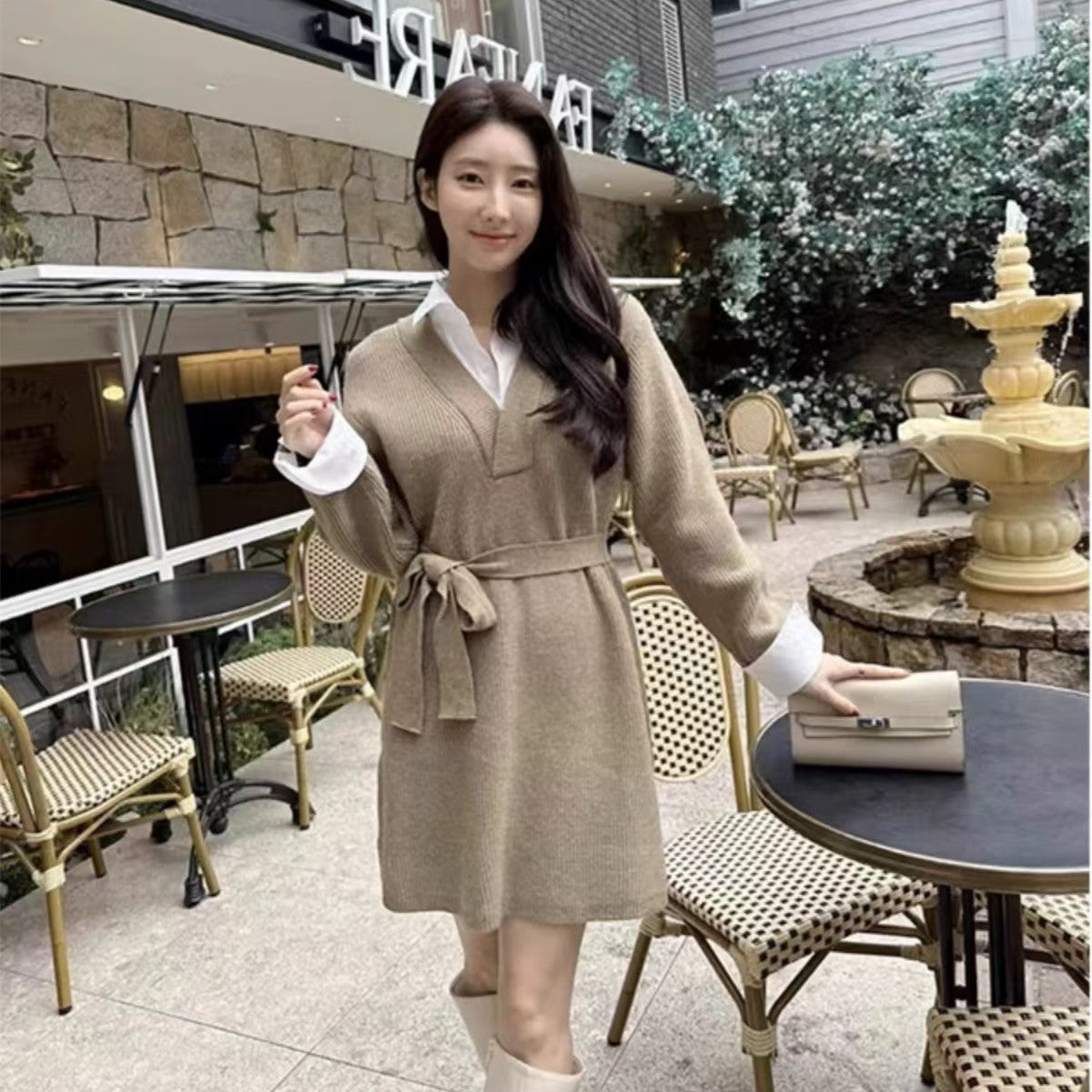 【Dress】フェイクレイヤードニットワンピース　Ｗ14432