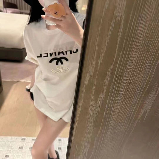 【Tops】パール切り替えTシャツ T01631