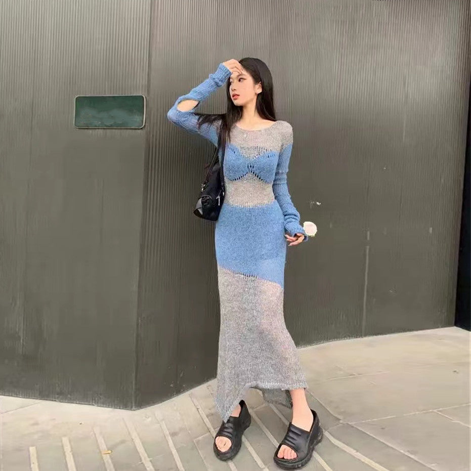 【Dress】透け感ニットワンピース　W14058