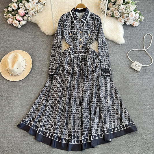 【Dress】長袖英文字シャツワンピース　W14104