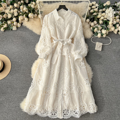 【Dress】透かし彫りシャツワンピース　W14439
