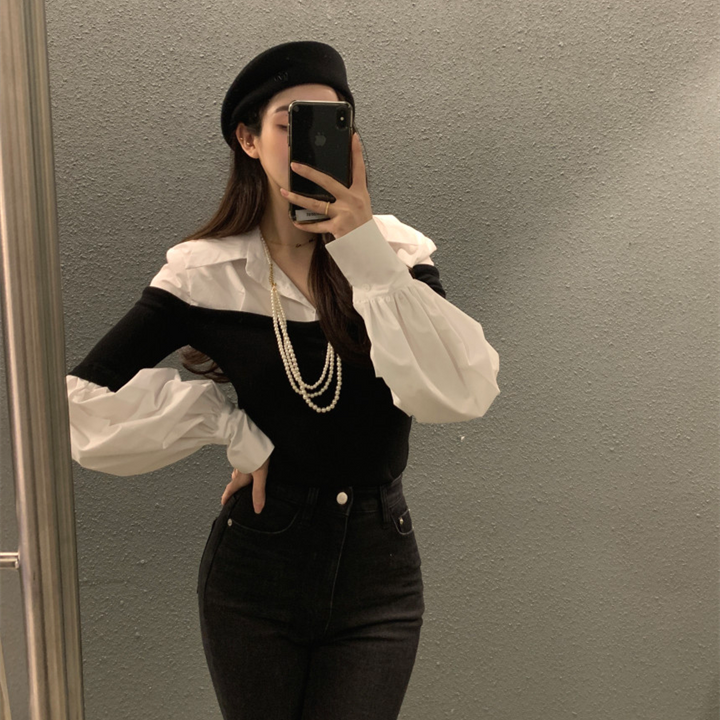 【Tops】フェイクレイヤードシャツ　 W13431