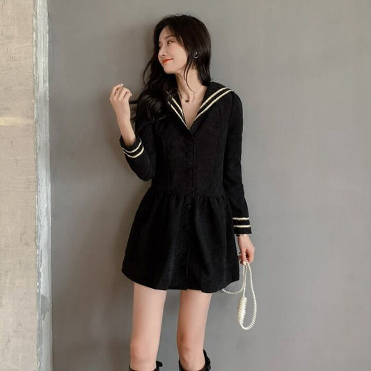 【dress】美人度アップ韓国系スウィートコーデュロイドールカラーセーターAライン
