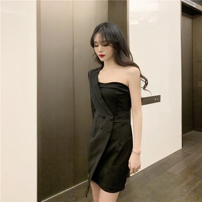 【dress】美人度アップ!韓国系セクシーファッションワンショルダースカート