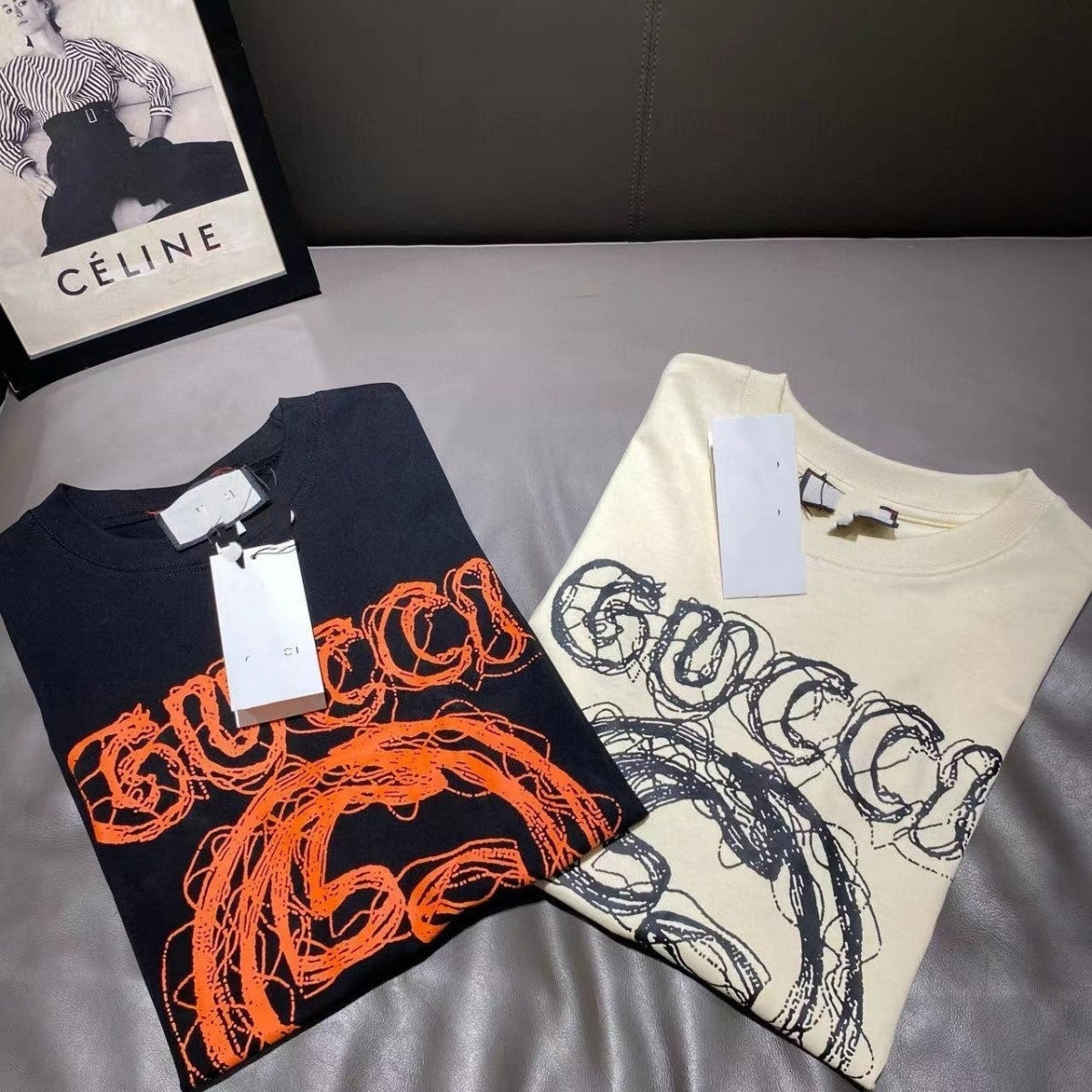 【Tops】プリントラウンドネックルーズレターTシャツ T01525