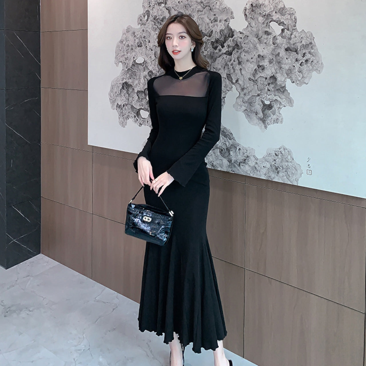【Dress】マーメイドチュールドッキングワンピース    W14204
