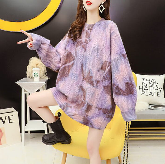 【tops】美人度アップ ! 絞り染めジャカードレトロセーター2色