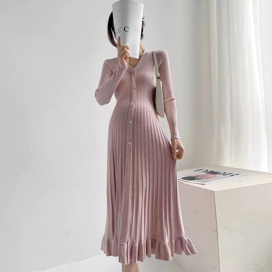 【Dress】Ｖネックニットワンピース　W9614