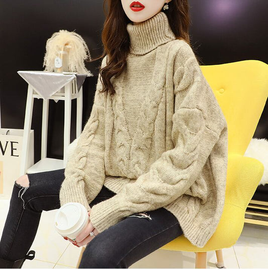 【tops】早い者勝ちハイネック無地レトロニットセーター3色