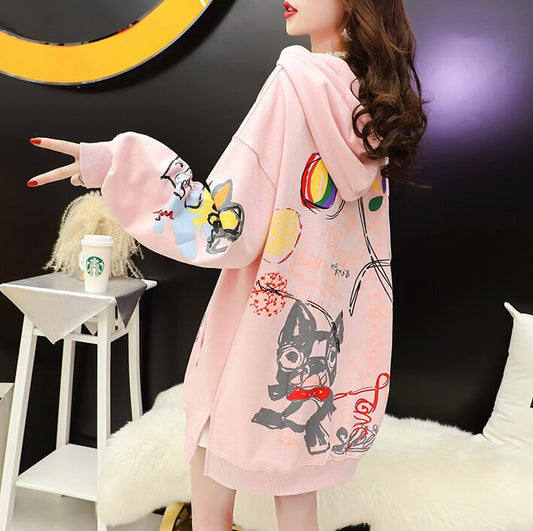 【tops】元気いっぱい大人可愛いカートゥーンパーカーゆったり2色