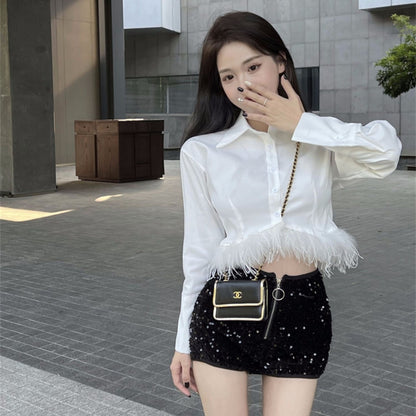 【Tops】ファーデザインシャツ　Ｗ13476