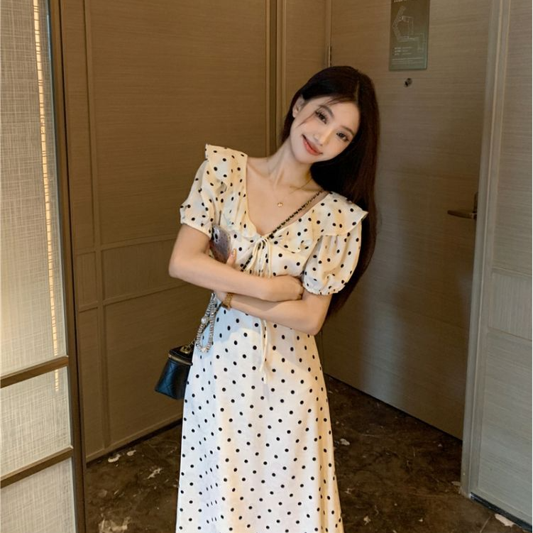 【Dress】ドット柄エレガントワンピース T01815