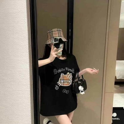 【Tops】かわいいチェーン猫半袖Tシャツ T01829