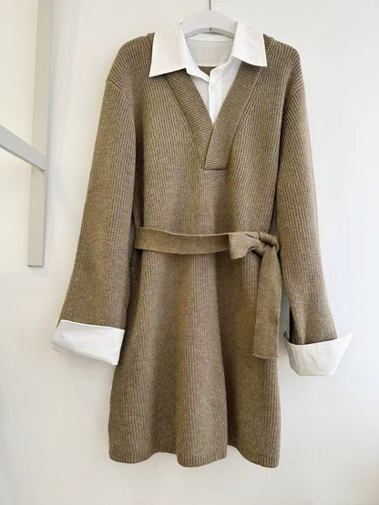 【Dress】フェイクレイヤードニットワンピース　Ｗ14432