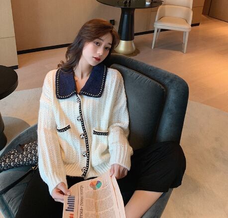 【outer】好感度UP！レトロエレガント韓国系ニットカーディガン2色