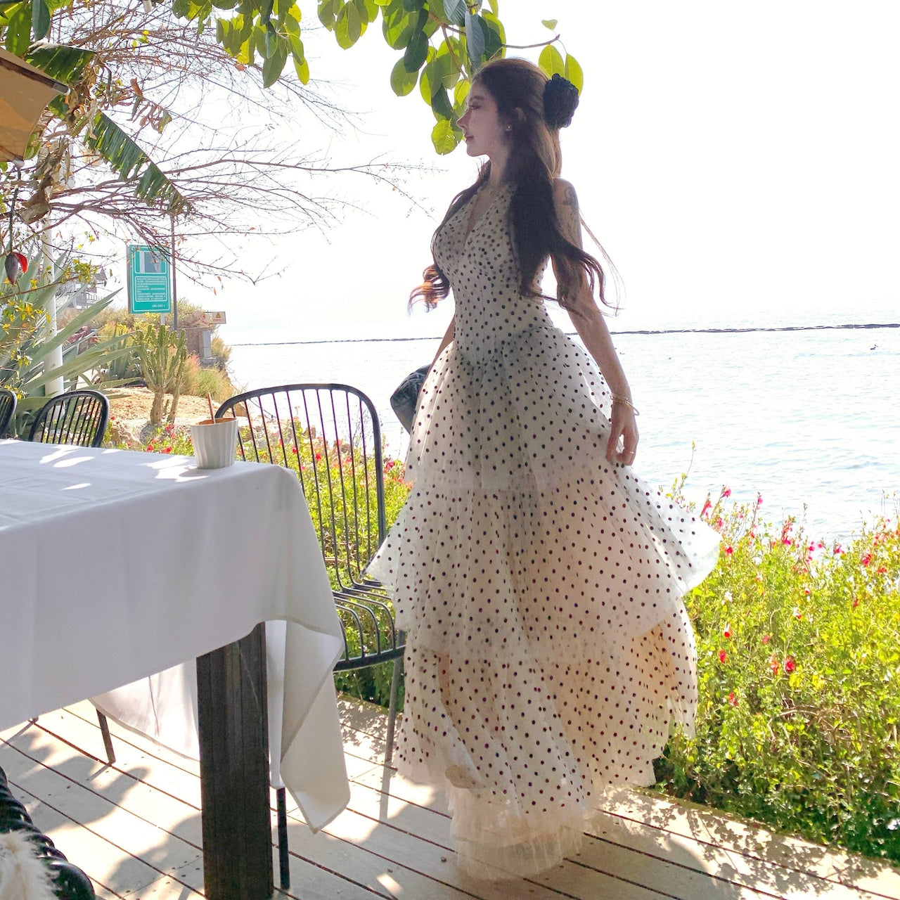 【Dress】ホルターネックドット柄ワンピース　M29722