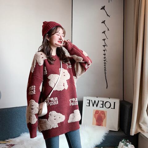 【tops】大人可愛いくまの模様セーター付き3色