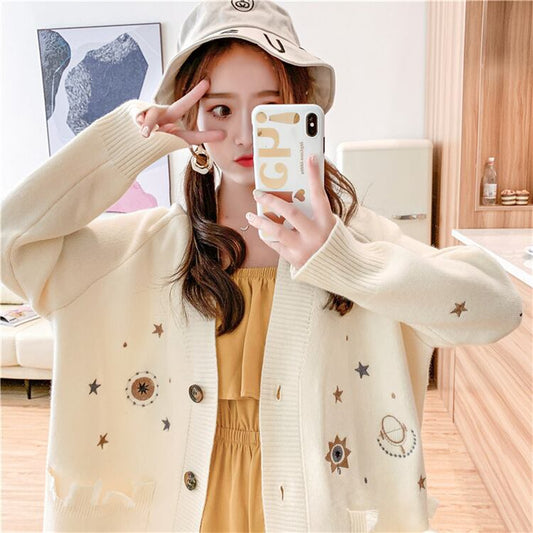 【outer】主役級気質アップ洋気ニットカーディガンゆったり3色