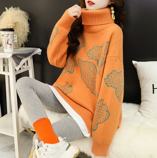 【tops】元気いっぱい大人可愛いハイネックセーターゆったり3色