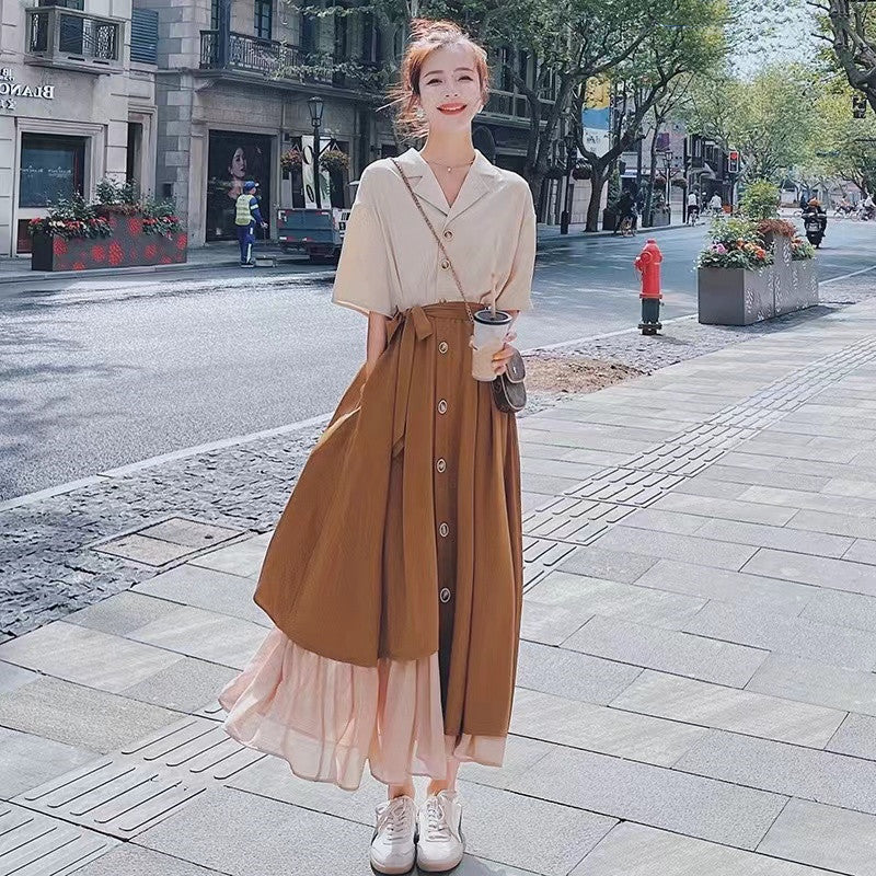 【Dress】切り替えデザインシャツワンピース　W10848