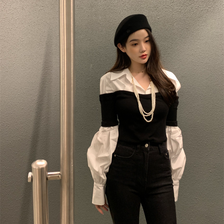 【Tops】フェイクレイヤードシャツ　 W13431