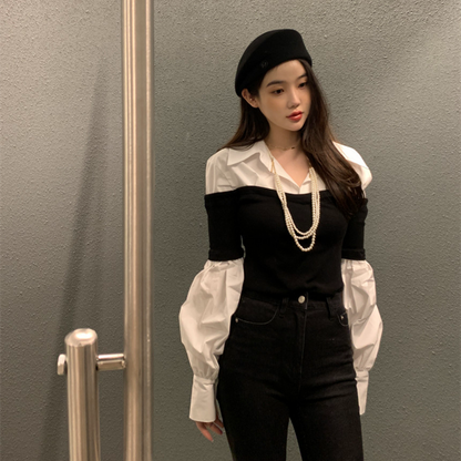 【Tops】フェイクレイヤードシャツ　 W13431