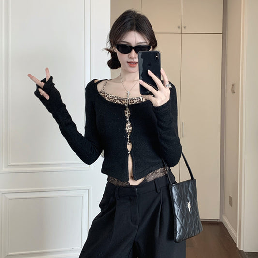 【Tops】フェイクレイヤードニット　W14310