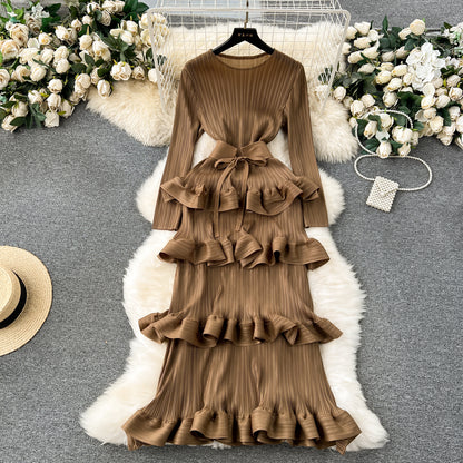 【Dress】気質フリル長袖ワンピース　Ｗ14107