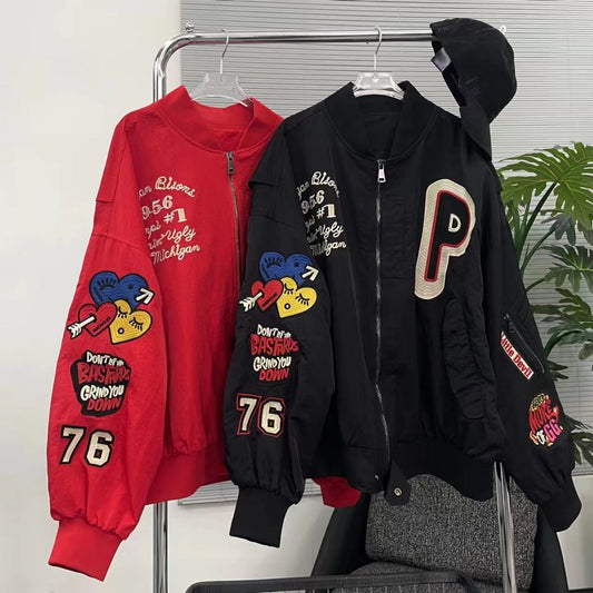 【outer】英字柄スタジャンジャケットF6913