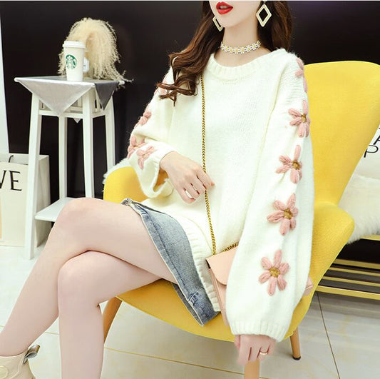 【tops】大人可愛い森ガールジャカード3色セーター着心地よい