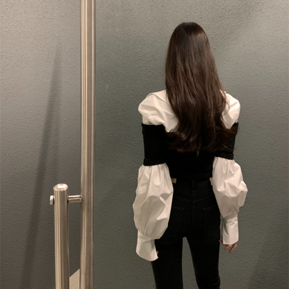 【Tops】フェイクレイヤードシャツ　 W13431