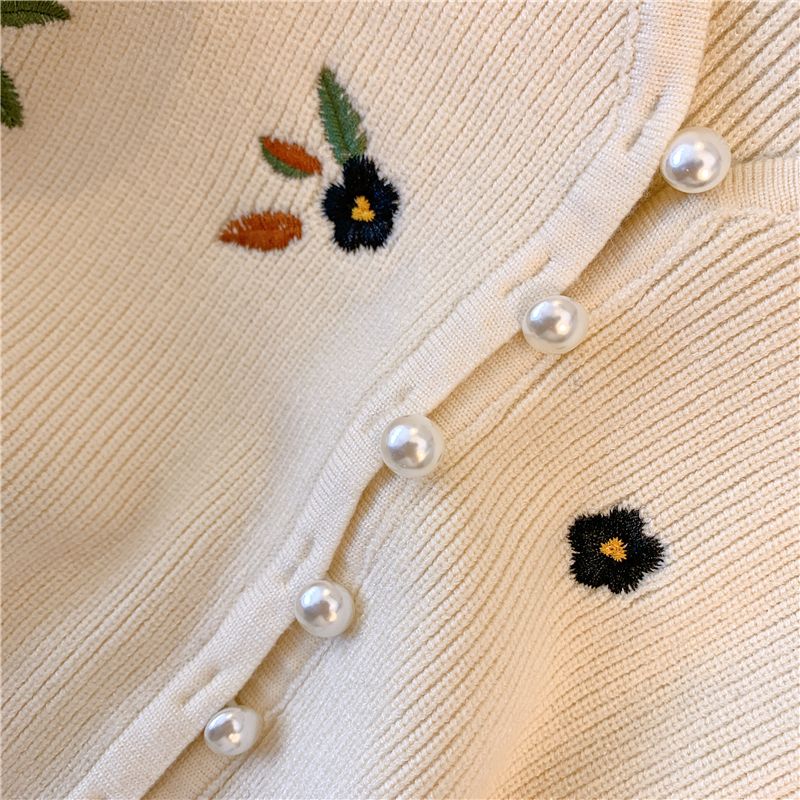 【Outer】刺繍ニットカーディガン　W9074