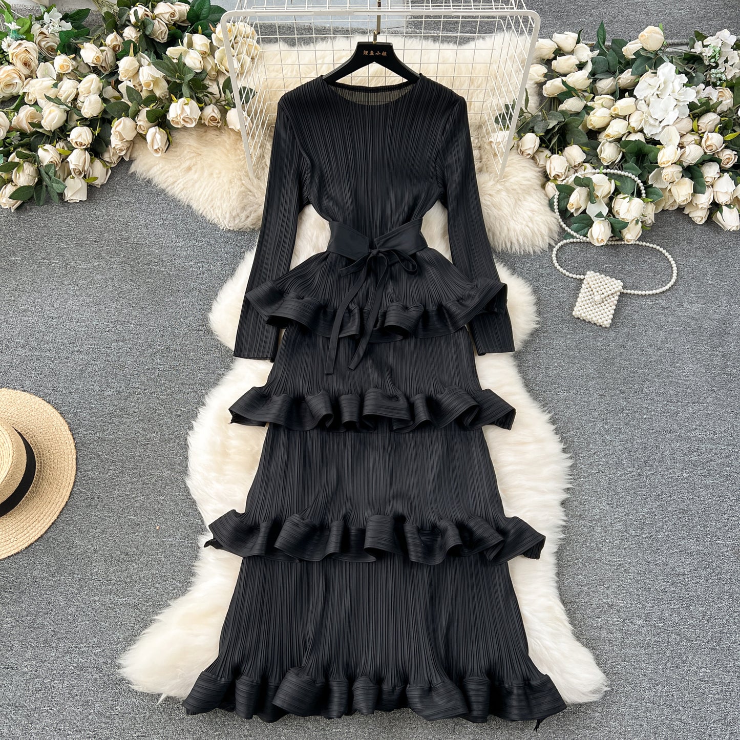 【Dress】気質フリル長袖ワンピース　Ｗ14107