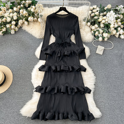 【Dress】気質フリル長袖ワンピース　Ｗ14107