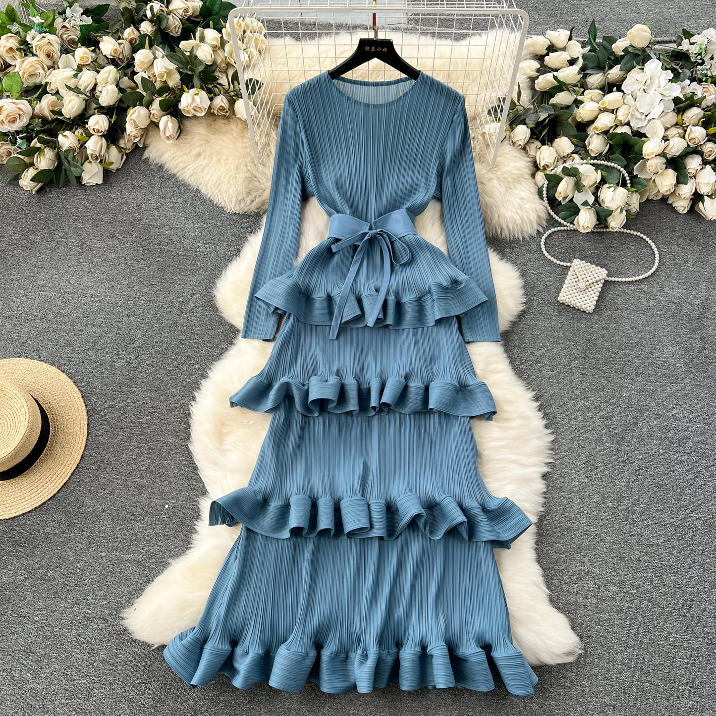 【Dress】気質フリル長袖ワンピース　Ｗ14107