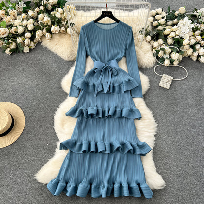 【Dress】気質フリル長袖ワンピース　Ｗ14107
