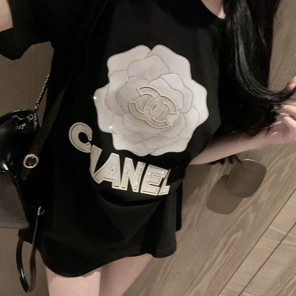 【Tops】キラキラ花柄Tシャツ T01625