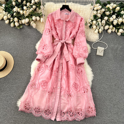 【Dress】透かし彫りシャツワンピース　W14439