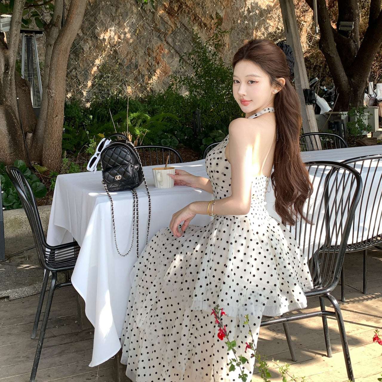 【Dress】ホルターネックドット柄ワンピース　M29722