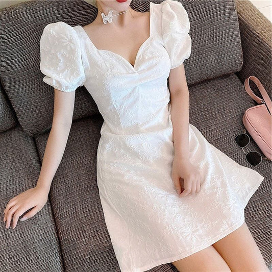 【dress】美人度アップレトロセクシースウィート森ガールパフスリーブスカート