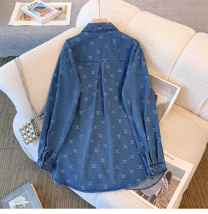 【Tops】ジャカードデニムシャツ　Ｗ14032