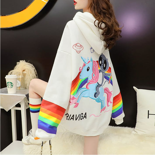 【tops】カートゥーンプリントカラーマッチングパーカー2色