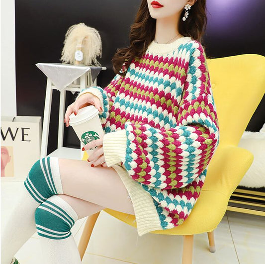 【tops】元気いっぱいセーター2色カラーマッチングストライプ柄