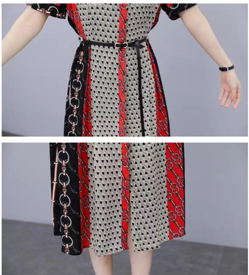 【Dress】人気爆発中～フェミニン半袖ロング丈配色薄い夏シャツワンピース   W-6129